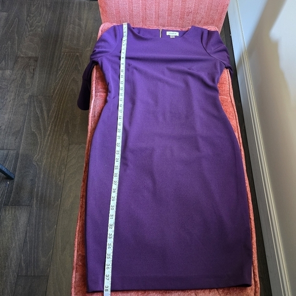Calvin Klein Purple Sheath Dress Three-Quarter Ruffle Sleeve Boat Neck Sz. 10 - Picture 10 of 12